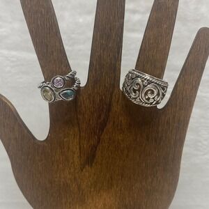 925 Sterling Silver‎ Ring and Silver Tone Ring Yellow Purple Blue Gemstones Rope